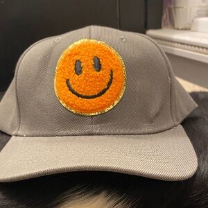 Gray Kids Cap with Orange Smiley Patch